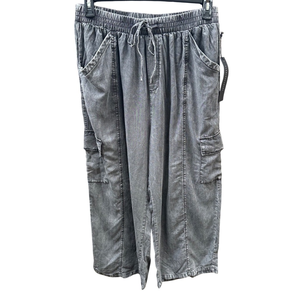 Jane + Delancey Womens Grey Lyocell Cargo Pants Elastic Waist Cropped 1X New